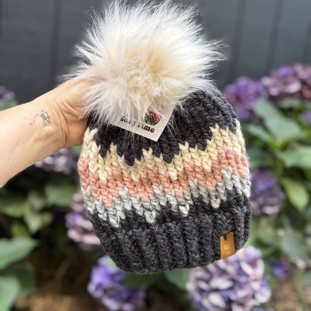 Handmade Wool Blend Pom Knit One Of A Kind Heirloom Beanie Women's Onesize